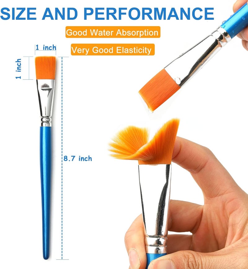 GACDR 1 inch Flat Paint Brushes for Acrylic Painting,12 Pieces Large Synthetic Paint Brushes Bulk with Wooden Handle for Acrylic, Watercolor, Oil, Crafts, Face Body Art - Image 4